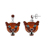 Peruvian Artistry Multi Gemstone Orange Powerfull Puma Earrings in Sterling Silver 6.40 ctw