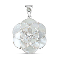 Peruvian Artistry Multi Gemstone White Mariana Flower Of Life Pendant in Sterling Silver 25.60 ctw