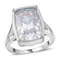 D'Joy Old Mine Cut Moissanite (Cush 16x11mm) Ring in Rhodium Over Sterling Silver (Size 7.0) 10.00 ctw - Sticky add to cart bar