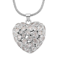 Simulated Diamond Heart Pendant Necklace (20-21.5 Inches) in Silvertone