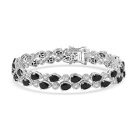 EverTrue Thai Black Spinel, White Zircon Forest Dewdrop Bracelet in Platinum Bond (7.25 In) 20.30 ctw