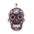 Peruvian Artistry Multi Gemstone 21.00 ctw Purple Rainbow Day Of Dead Mexican Skull Pendant without Chain in Sterling Silver - Sticky add to cart bar