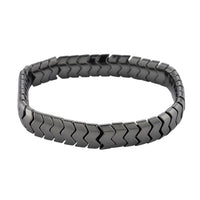 Black Hematite Chevron Block Stretch Men's Bracelet 207.50 ctw (8-8.5 Inches)