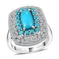 D'Joy Premium Sleeping Beauty Turquoise, Moissanite Ring in Rhodium Over Sterling Silver (Size 10.0) 3.25 ctw - Sticky add to cart bar