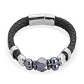 Terahertz Beaded Leather Bracelet in Stainless Steel (7.50 In) 75.00 ctw - Sticky add to cart bar