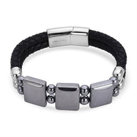 Doorbuster Terahertz Beaded Leather Bracelet in Stainless Steel (7.50 In) 75.00 ctw