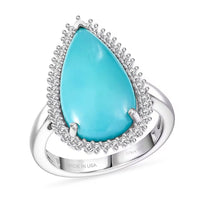 D'Joy Premium Sleeping Beauty Turquoise, Diamond (0.27 cts) Ring in Rhodium Over Sterling Silver (Size 7.0) 5.65 ctw