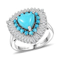 D'Joy Sleeping Beauty Turquoise, Moissanite Ring in Rhodium Over Sterling Silver (Size 10.0) 3.35 ctw - Sticky add to cart bar