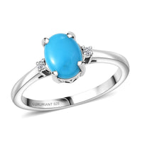 Premium Sleeping Beauty Turquoise, Luxuriant Lab Grown Diamond (G-H, SI) Ring in Rhodium Over Sterling Silver (Size 10.0) 1.10 ctw