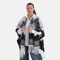 La Marey Beige with Blue Pattern Poncho (27.56"x78.74") - Sticky add to cart bar
