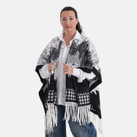 La Marey Beige with Blue Pattern Poncho (27.56"x78.74")