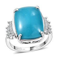 D'Joy Premium Sleeping Beauty Turquoise, Diamond (0.17 cts) Ring in Rhodium Over Sterling Silver (Size 6.0) 8.30 ctw