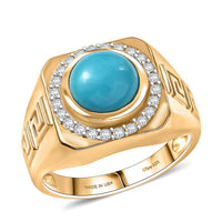D'Joy AAA Sleeping Beauty Turquoise, Moissanite Ring in 18K Vermeil YG Over Sterling Silver (Size 10.0) 3.10 ctw