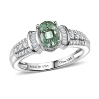 D'Joy Premium Mint Tourmaline, Diamond (0.25 cts) Ring in Rhodium Over Sterling Silver (Size 5.0) 1.10 ctw