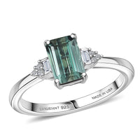 Premium Arquiana Mint Tourmaline, Luxuriant Lab Grown Diamond (G-H, SI) Blush Majesty Ring in Rhodium Over Sterling Silver (Size 6.0) 1.20 ctw