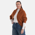 LA MAREY Cognac Floral Embroidered Knit Ruana - One Size Fits Most - Sticky add to cart bar