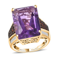 D'Joy African Amethyst, Multi Gemstone Ring in 18K Vermeil YG Over Sterling Silver 16.80 ctw (Size 10.0)