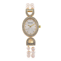 Strada Fresh Water Pearl, Austrian Crystal Japanese Movement Watch in Goldtone