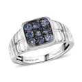D'Joy Premium Ceylon Blue Sapphire Men's Ring in Rhodium Over Sterling Silver (Size 10.0) 1.15 ctw - Sticky add to cart bar