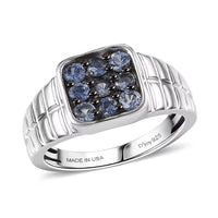 D'Joy Premium Ceylon Blue Sapphire Men's Ring in Rhodium Over Sterling Silver (Size 10.0) 1.15 ctw