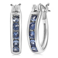 D'Joy Ceylon Blue Sapphire Hoop Earrings in Rhodium Over Sterling Silver 0.75 ctw - Sticky add to cart bar