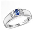 D'Joy Premium Ceylon Blue Sapphire, Moissanite Men's Ring in Rhodium Over Sterling Silver (Size 10.0) 0.60 ctw - Sticky add to cart bar