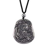 Terahertz 130.00 ctw Carved Tiger Pendant with Black Cord in Necklace 28 Inches