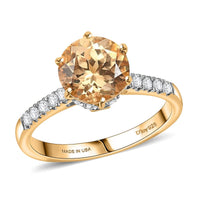 D'Joy Premium Imperial Garnet, Moissanite Dusky Glow Ring in 18K Vermeil YG Over Sterling Silver (Size 10.0)