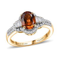 D'Joy AAA Ceylon Honey Garnet and Moissanite 2.00 ctw Solar Empress Ring in 18K Vermeil Yellow Gold Over Sterling Silver (Size 10.0)