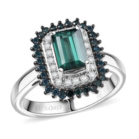 Luxoro 10K White Gold AAA Pirineu Lagoon Tourmaline, Blue Diamond (IR) and Diamond (I2) (0. 45 cts) Ring (Size 10.0) (4.30 g) 2.20 ctw