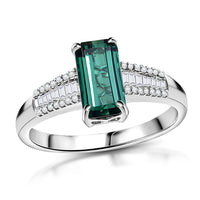 Luxoro 14K White Gold AAA Pirineu Lagoon Tourmaline, Diamond (I2) (0.21 cts) Ring (Size 10.0) 2.10 ctw