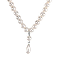 White Shell Pearl Drop Necklace (20 Inches) in Stainless Steel