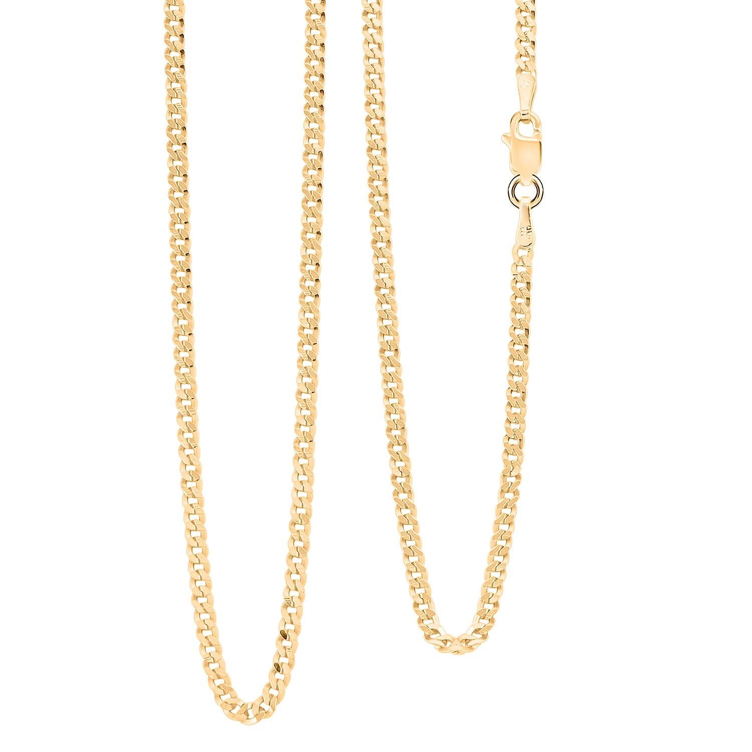 Flat Cuban Chain Necklace in 14K Yellow Gold Over Sterling Silver 4.10 Grams 24 Inches