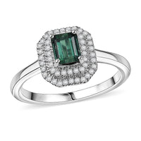 D'Joy Premium Pirineu Lagoon Tourmaline, Moissanite Ring in Rhodium Over Sterling Silver (Size 6.0) 1.25 ctw