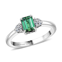 Premium Pirineu Lagoon Tourmaline, Luxuriant Lab Grown Diamond (G-H, SI) (0.25 cts) Ring in Rhodium Over Sterling Silver (Size 6.0) 1.00 ctw