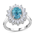 Doorbuster D'Joy Cambodian Blue Zircon, Moissanite Starlight Solstice Ring in Rhodium Over Sterling Silver (Size 10.0) 4.50 ctw - Sticky add to cart bar