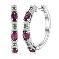 One Time Only D'Joy Radiant Ember Garnet, Multi Gemstone Hoop Earrings in Rhodium Over Sterling Silver 2.10 ctw - Sticky add to cart bar