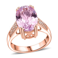AAA Martha Rocha Kunzite, Luxuriant Lab Grown Diamond (G-H, SI) Ring in 18K Vermeil RG Over Sterling Silver (Size 10.0) 9.20 ctw