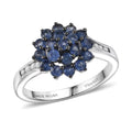 D'Joy Premium Ceylon Blue Sapphire, White Zircon Royal Bloom Ring in Rhodium Over Sterling Silver (Size 10.0) 1.25 ctw - Sticky add to cart bar