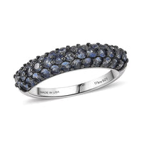 D'Joy Premium Ceylon Blue Sapphire Royal Blue Band Ring in Rhodium Over Sterling Silver (Size 10.0)
