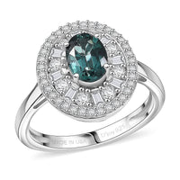 D'Joy Premium Pirineu Lagoon Tourmaline, Moissanite Ring in Rhodium Over Sterling Silver (Size 6.0) 2.15 ctw