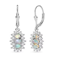 D'Joy Ethiopian Welo Opal, White Zircon Earrings in Platinum Over Sterling Silver 2.00 ctw
