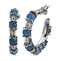 Blue Apatite Beaded Station Hoop Earrings in Silvertone 25.00 ctw - Sticky add to cart bar