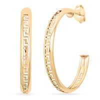 Italian Greek Key Hoop Earrings in 10K Yellow Gold 2 Grams