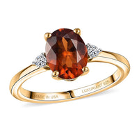 AAA Ceylon Honey Garnet and Luxuriant Lab Grown Diamond G-H SI 2.10 ctw Ring in 18K Vermeil Yellow Gold Over Sterling Silver (Size 10.0) (Del. in 8-10 Days)