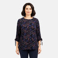 Closeout Christopher & Banks Navy Floral Printed Jewel Neck Long Sleeve Blouse - Large - Sticky add to cart bar