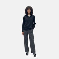Closeout Christopher & Banks Black Relaxed Restyled Quarter Zip Mock Neck Top - Large