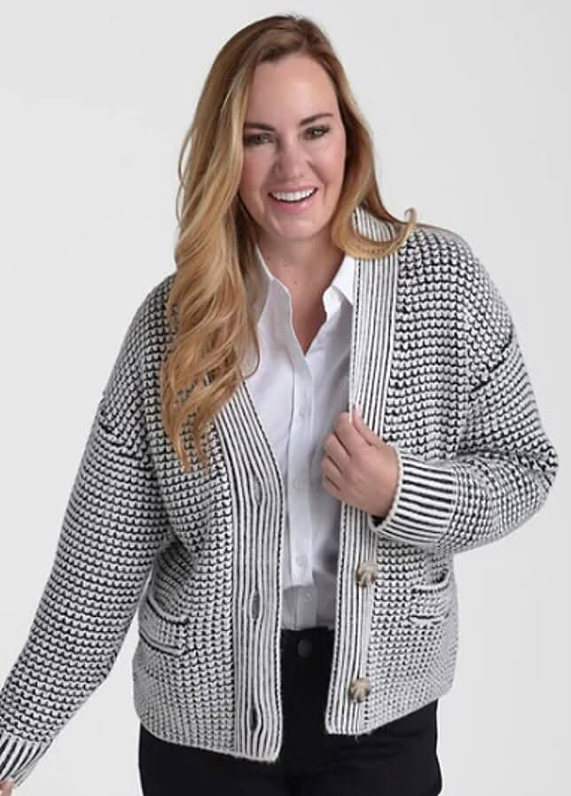 Closeout Christopher & Banks Black Textured Button Front Cardigan - 1X