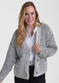 Closeout Christopher & Banks Black Textured Button Front Cardigan - 1X