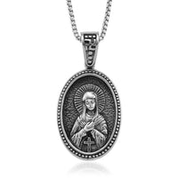 Sacred Figure Engraved Oval Pendant Necklace (23.5 Inches) in Stainless Steel